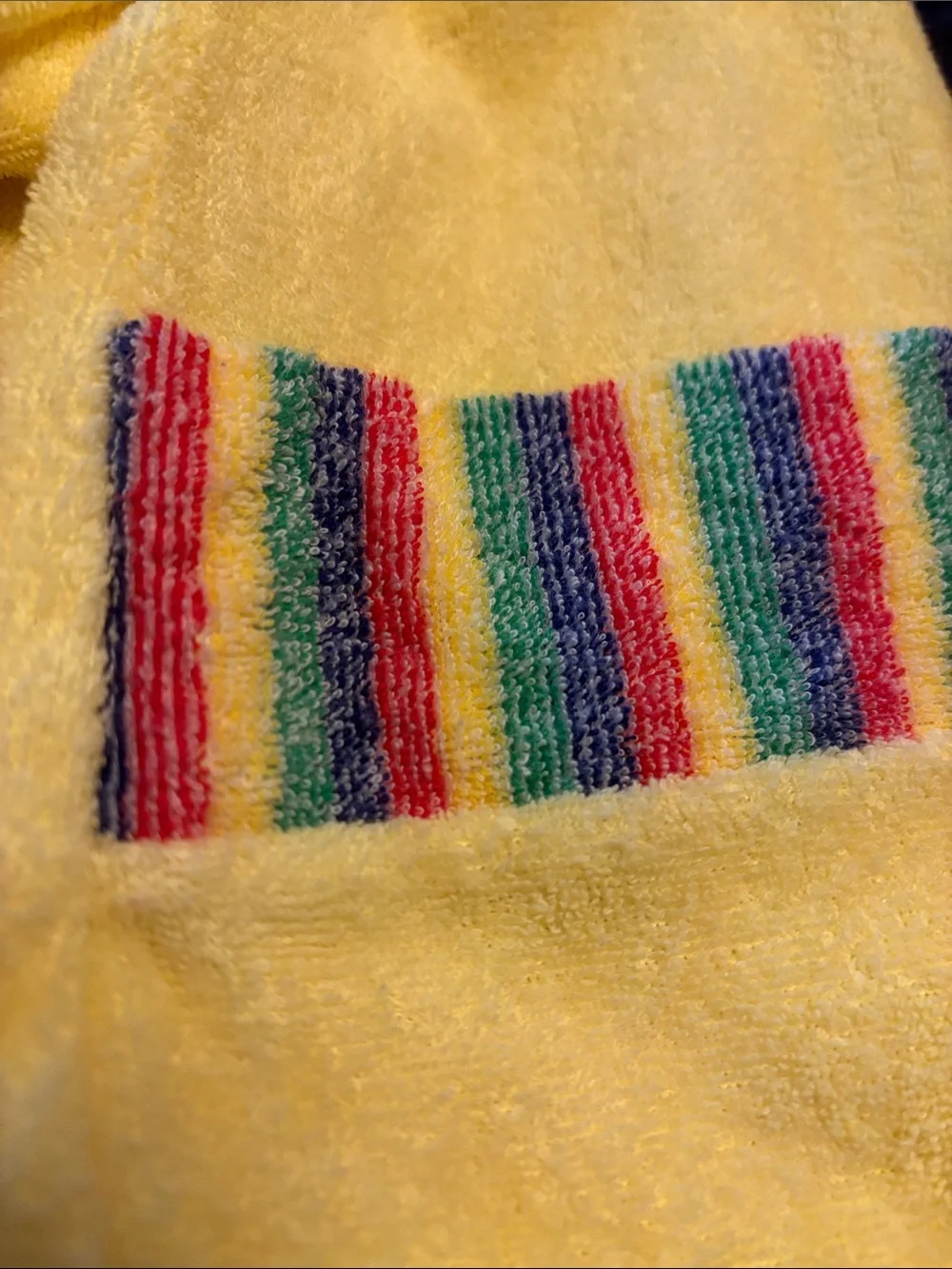 Vintage Avon Hooded Zip Terry Robe Zip Cover Up Yellow Kids with Rainbow Trim